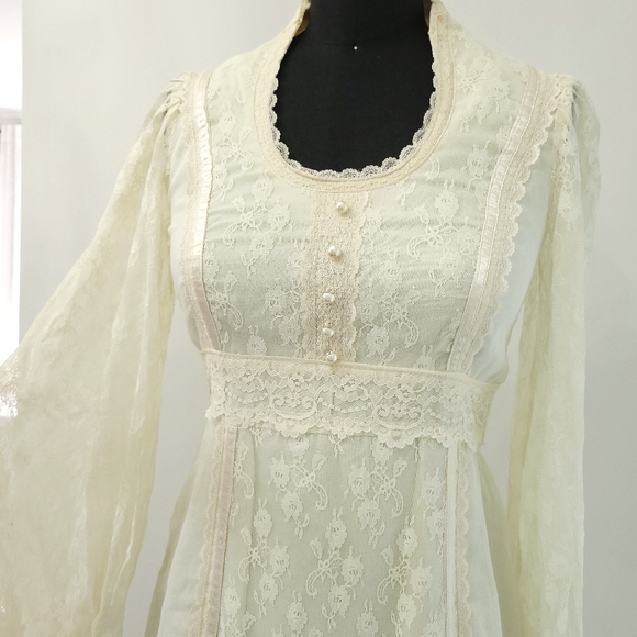 Gunne Sax Vintage 1970's Romantic Lace Cottagecore Prarie Wedding Dress - Picture 8 of 12